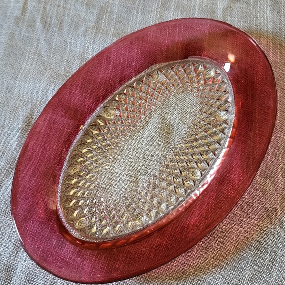 🎄Vintage Indiana Glass Butter Dish, 60s Ruby Flash/Cranberry glass diamondpoint - Picture 8 of 16